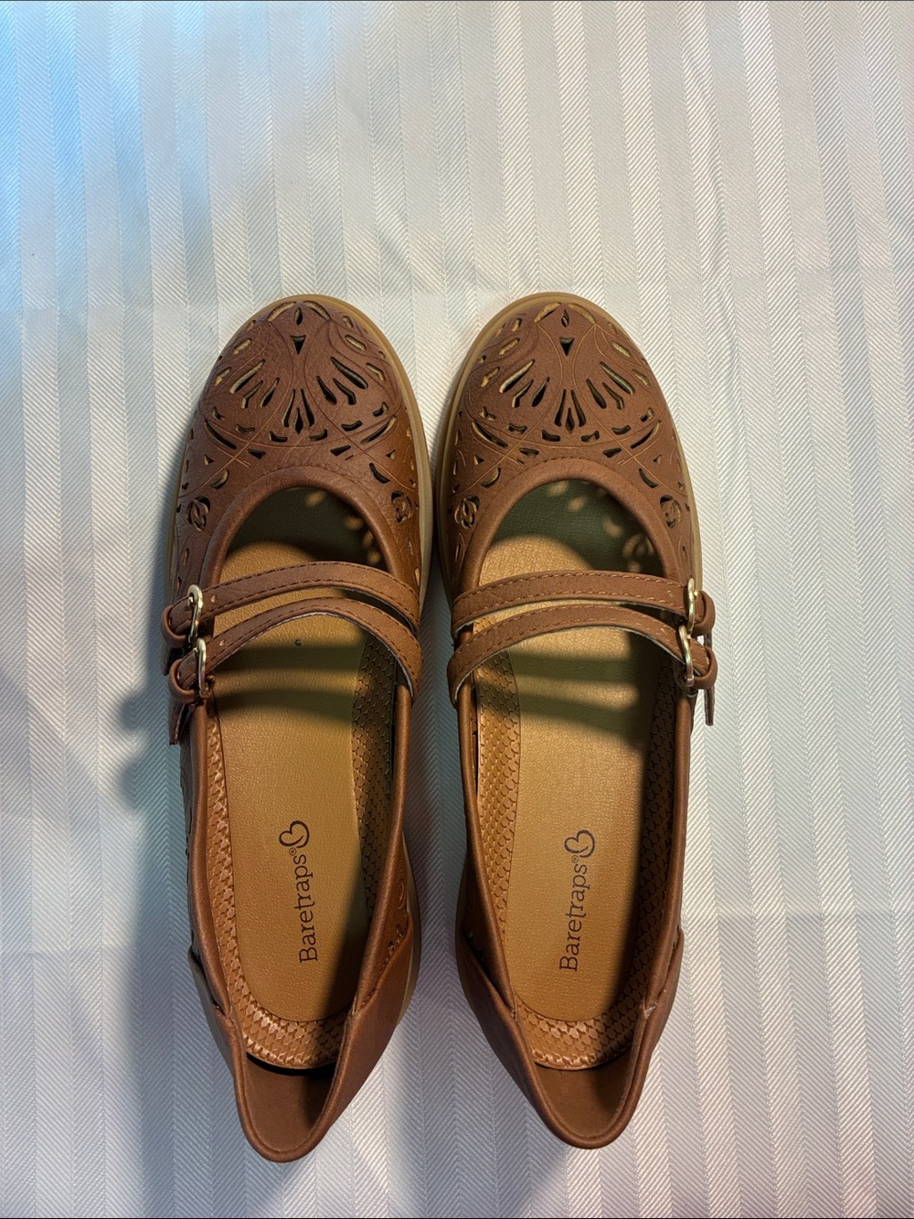 New and never worn BareTraps Brown Laser-Cut Double-Strap Mary Jane Flats